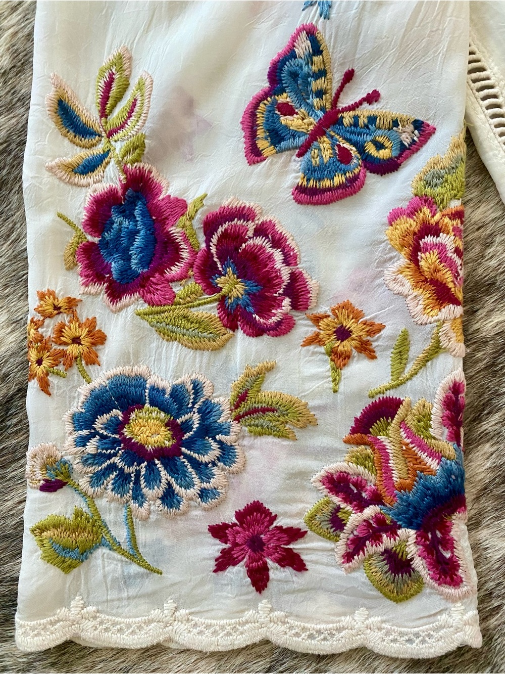 Johnny Was Multicolor Floral & Butterfly Embroidery Blouse - Picture 12 of 16